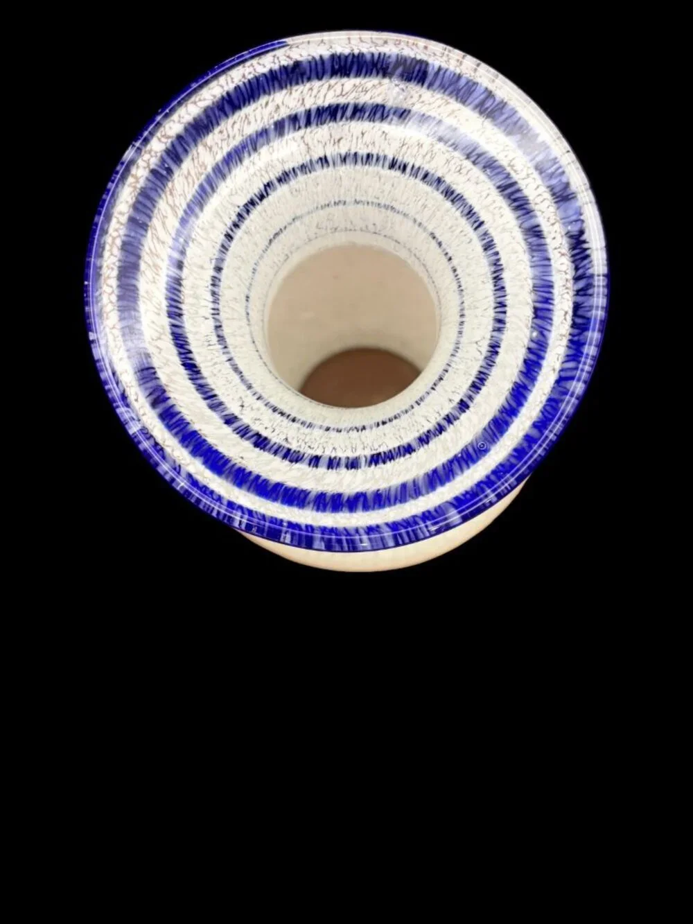 VTG Norcrest art Glass Hand Blown Vase White w/ Cobalt Blue Rim 8.5”